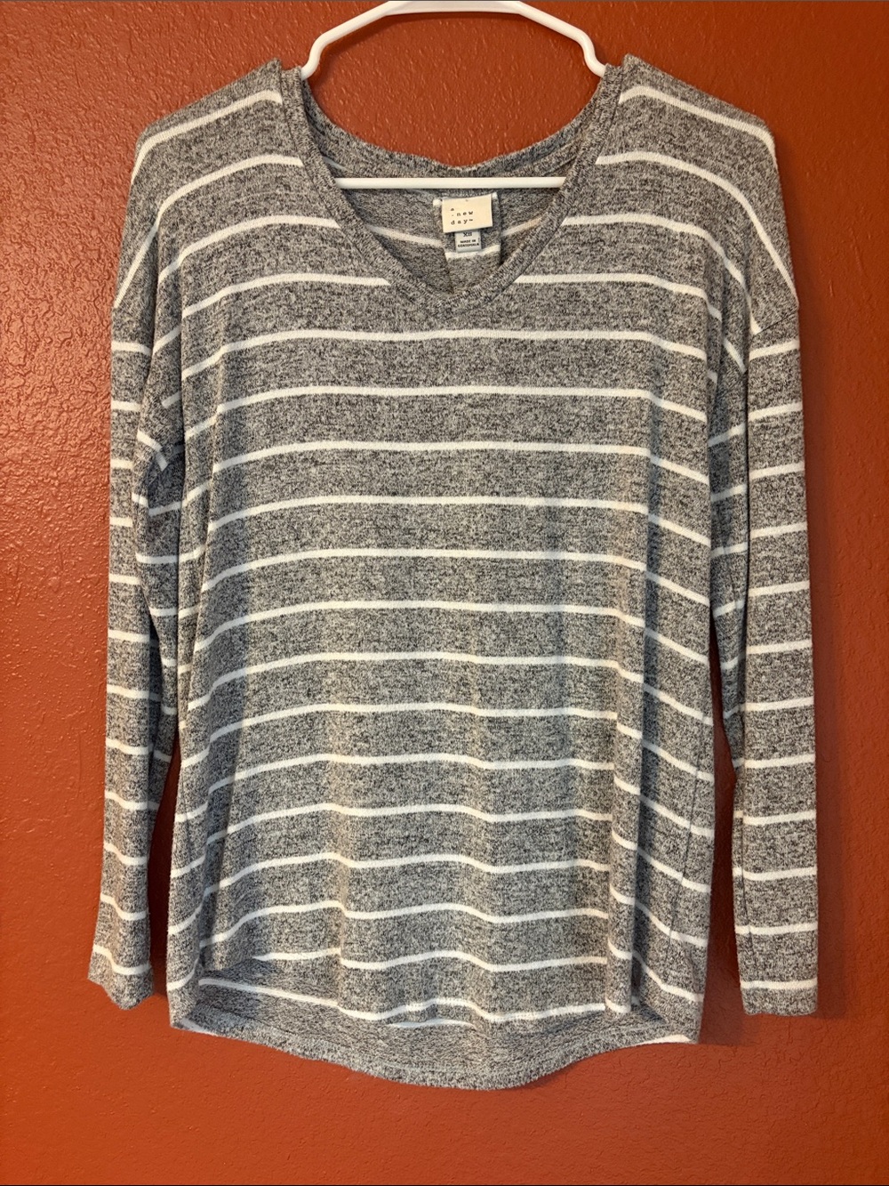 a new day Gray & White Striped V-Neck Sweater